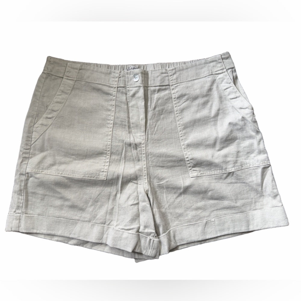 NIC + ZOE Linen Blend Shorts Neutral Beige Pull-On Pockets Casual | Size Medium